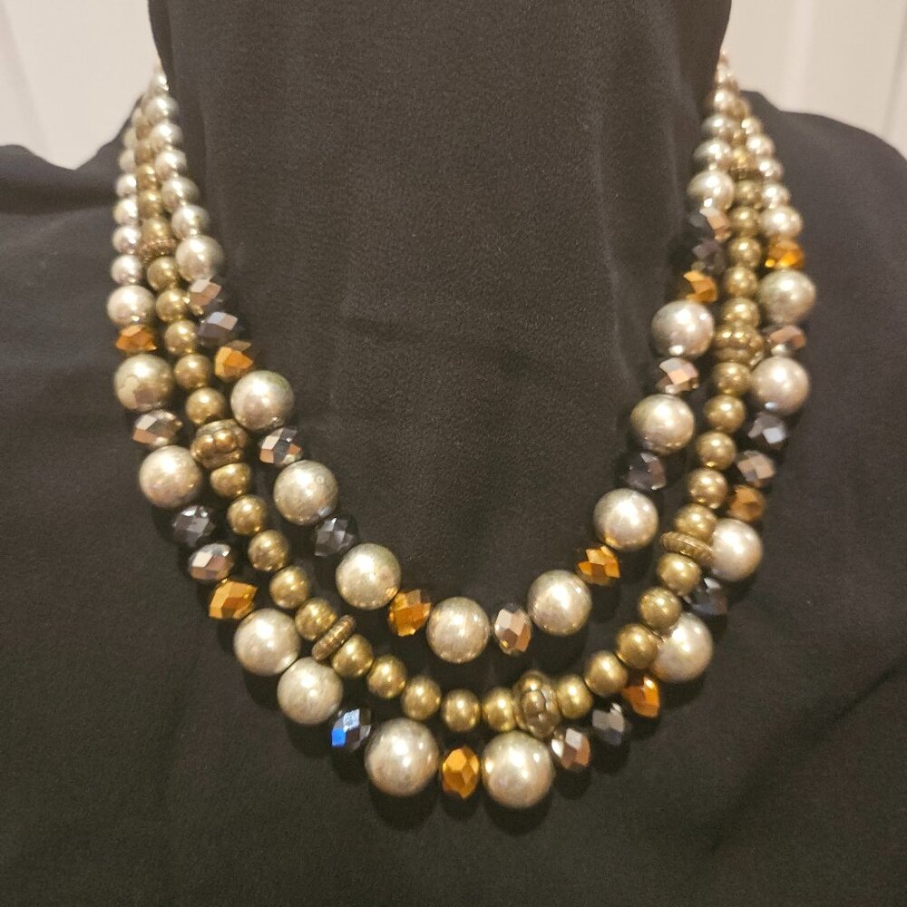 VINTAGE BEADED THREE STRAND NECKLACE